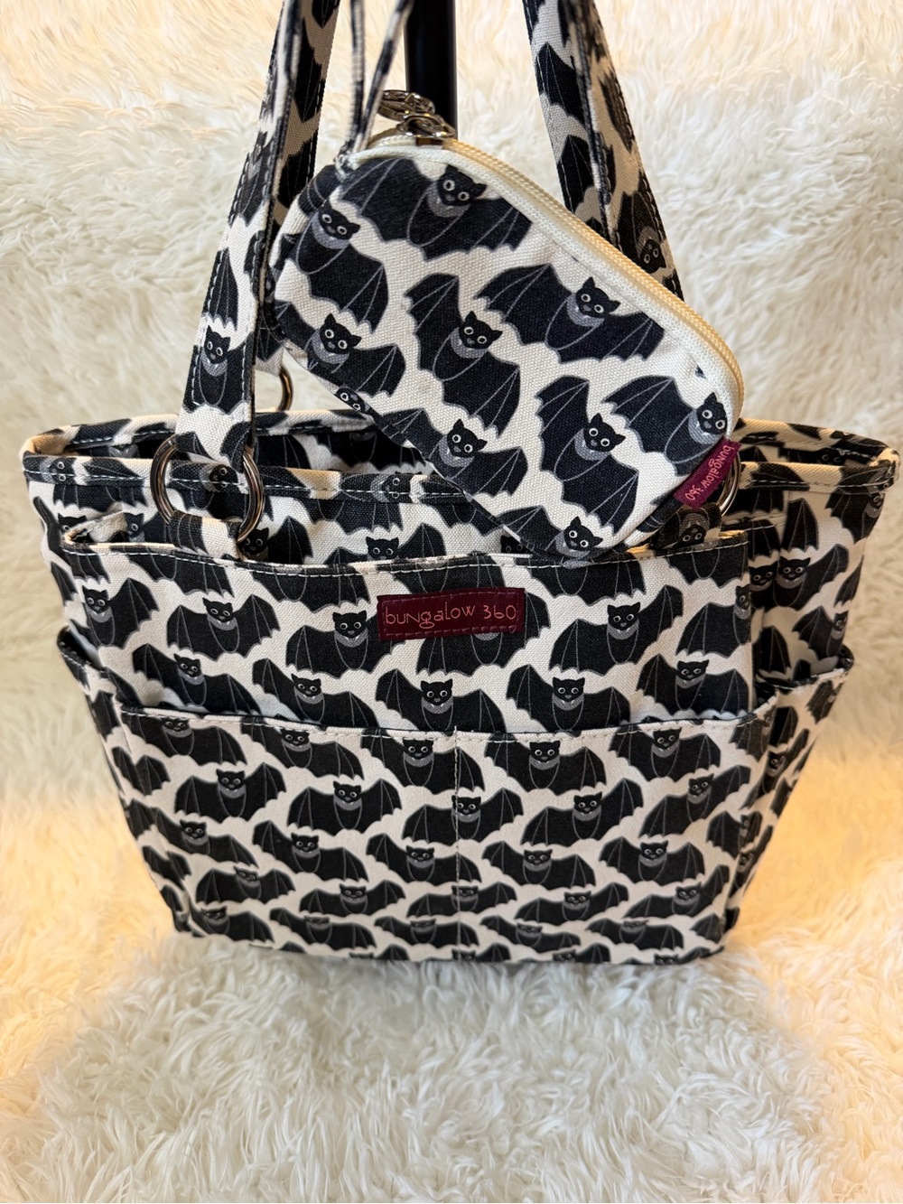 Bungalow 360 Bat/Black & White Patterned Tote with Matching Wristlet - Picture 2 of 11